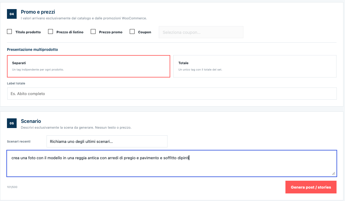 Definisci scenario, contenuti commerciali e promozioni direttamente dai dati del catalogo.